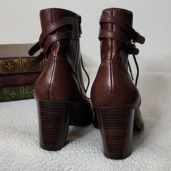 Bella Vita Kody Leather Boots Victorian Tassel Buckle Ankle Booties Cognac Brown - Picture 6 of 13